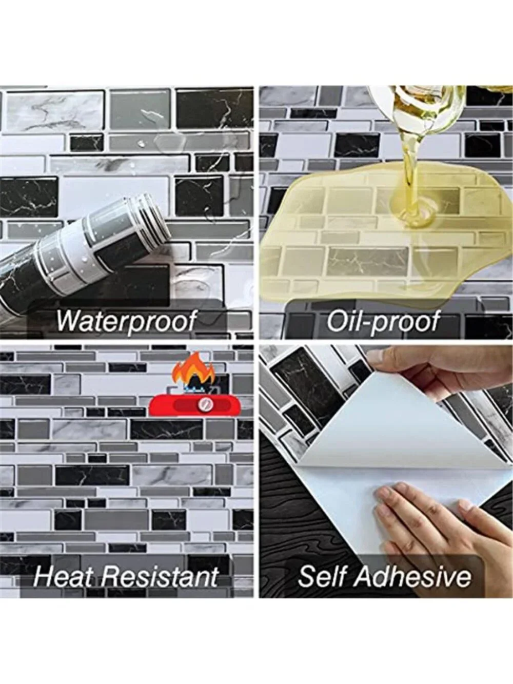 Black White Tile Wallpaper Peel And Stick Kitchen Backsplash Contact Paper